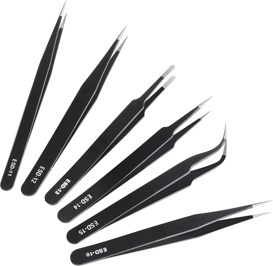 6 Pcs Precision Tweezers Set, Premium Non-Magnetic Stainless Steel Tweezer, ESD Curved of Tweezer... | Amazon (US)