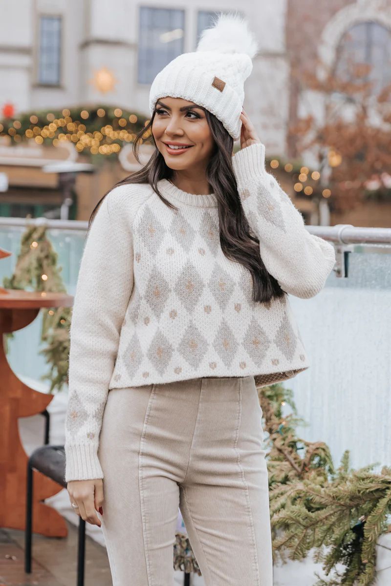 Cream Color Block Diamond Print Sweater | Magnolia Boutique | Magnolia Boutique