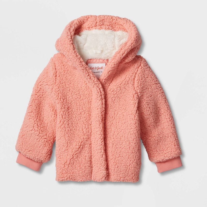Toddler Girls' Long Sleeve Faux Fur Jacket - Cat & Jack™ Coral Pink | Target