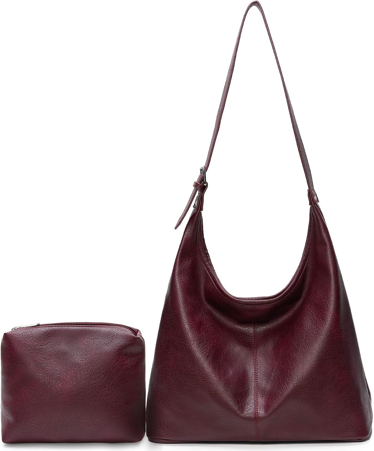 Hobo Bag for Women, Vegan Leather Slouchy Shoulder Tote with Matching Pouch | Amazon (US)