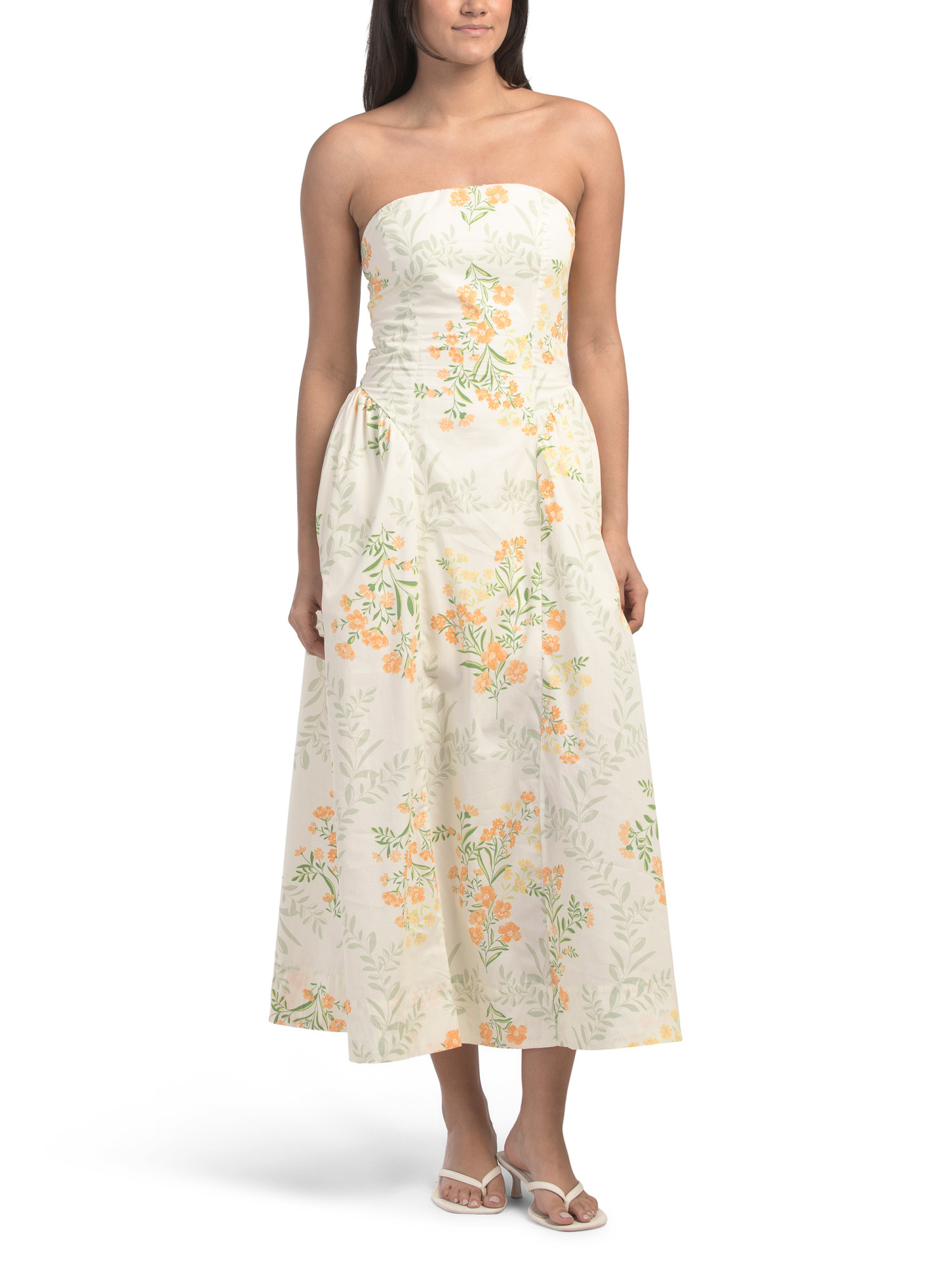 Strapless Basque Waist Printed Maxi Dress | TJ Maxx
