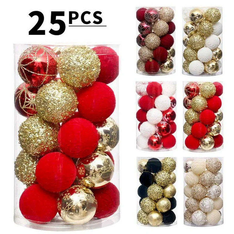 Christmas Tree Ornaments 25PCS Gold and White Christmas Balls Set, Glitter Shatterproof Hanging D... | Walmart (US)