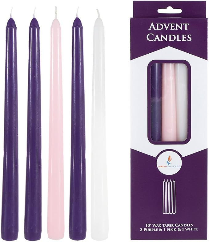 Mega Candles 5 pcs Unscented 10 Inch Christmas Advent Taper Candle, Holidays, Church, Celebration... | Amazon (US)