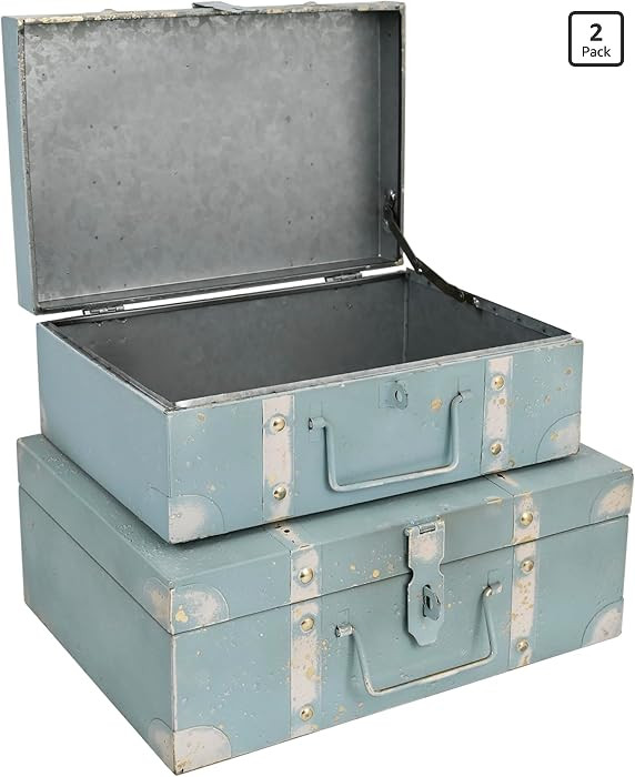 Vintage Metal Storage Trunks - Set of 2, Antique Decorative Storage Chests with Lids, Decorative ... | Amazon (US)