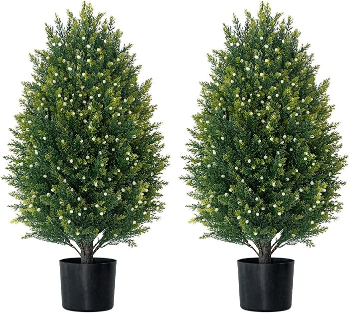 31''T Artificial Topiary Trees Artificial Cedar Trees UV Resistant Bushes Potted Set of 2 Faux Sh... | Amazon (US)