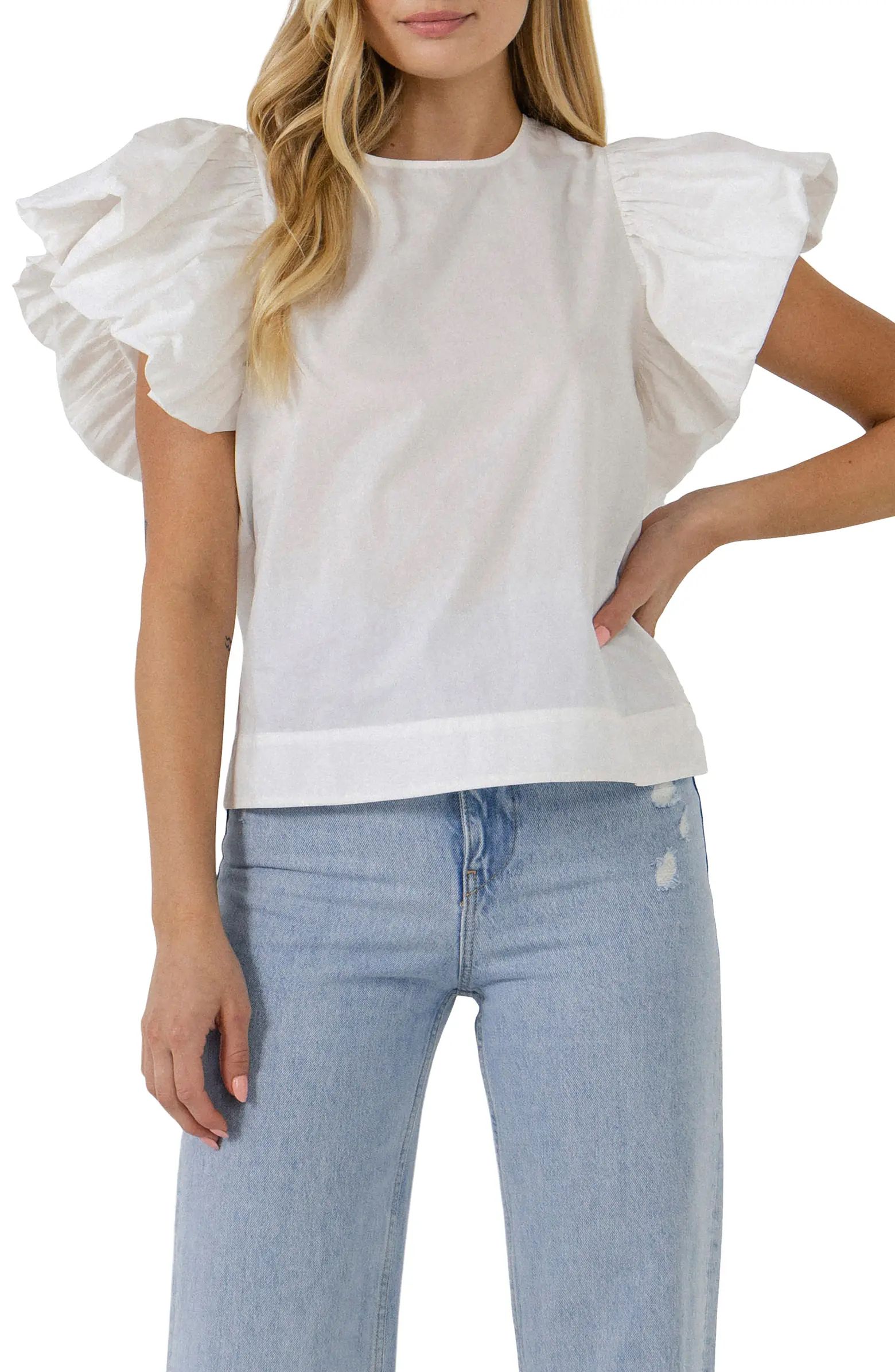 English Factory Folded Ruffle Sleeve Top | Nordstrom | Nordstrom
