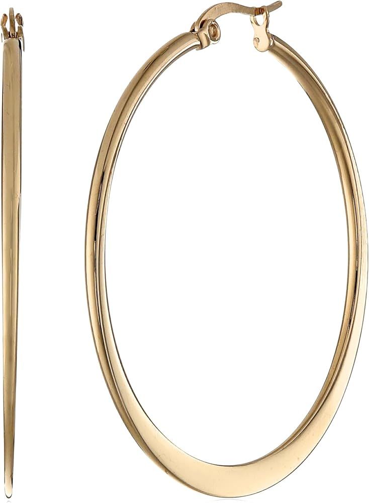 Amazon.com: Amazon Essentials Yellow Gold Plated Stainless Steel Flattened Hoop Earrings (40mm): ... | Amazon (US)
