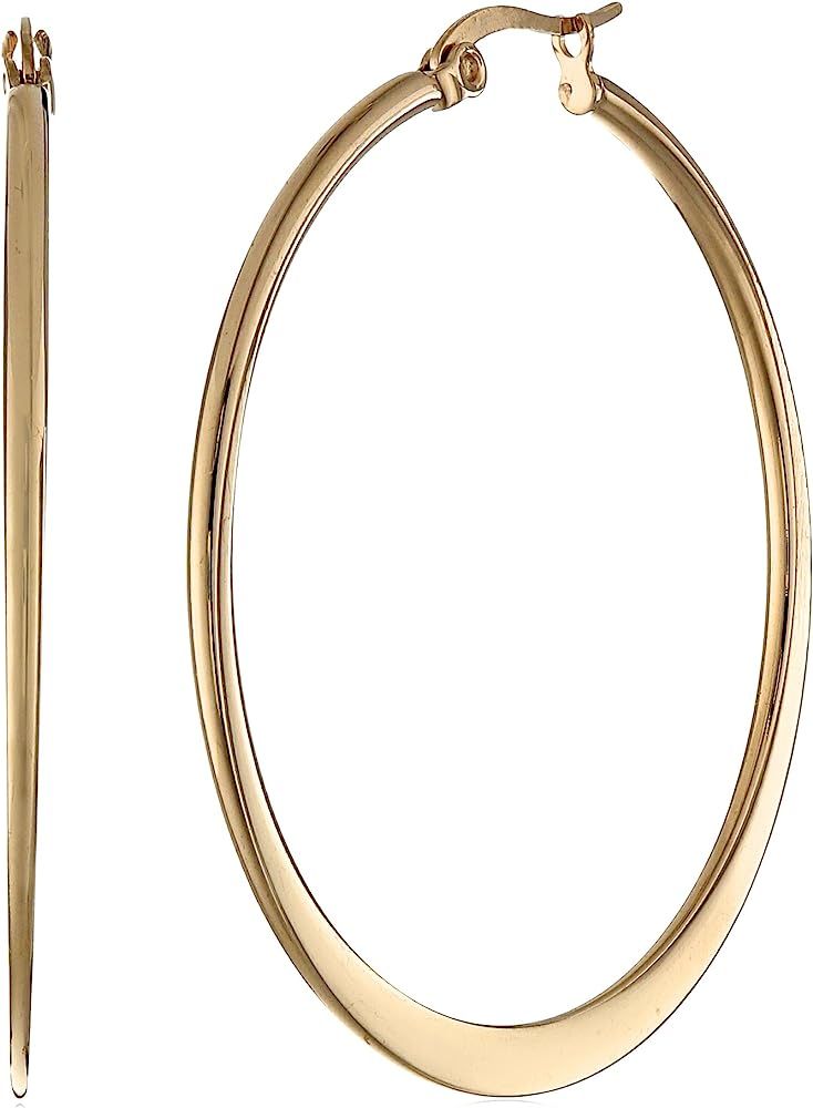 Amazon.com: Amazon Essentials Yellow Gold Plated Stainless Steel Flattened Hoop Earrings (40mm): ... | Amazon (US)