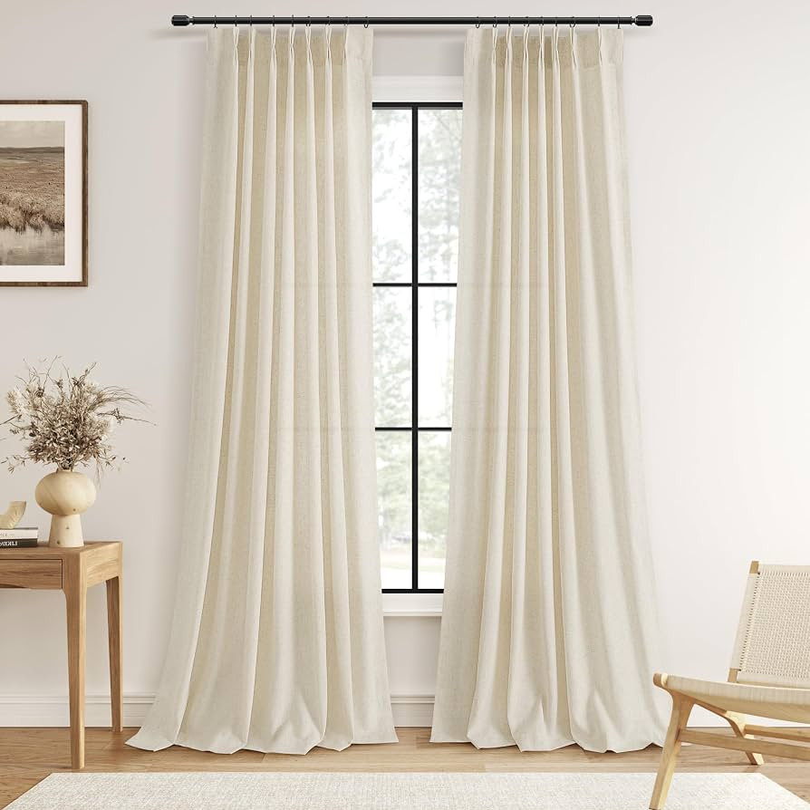 Guken Beige Pinch Pleated Linen Curtains 96 Inch Length 2 Panels for Living Room Bedroom Country ... | Amazon (US)