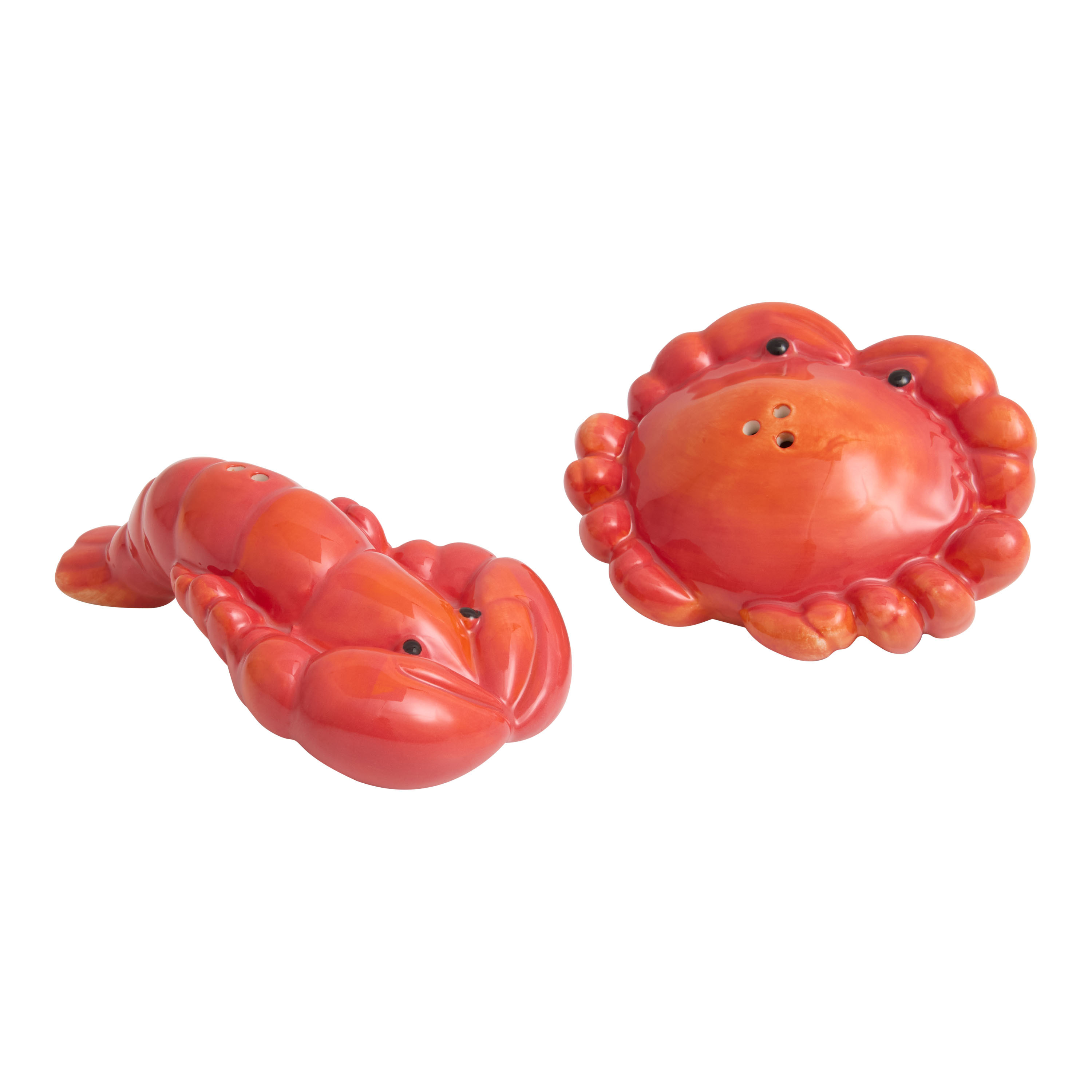 Red Ceramic Crab and Lobster Figural Salt and Pepper Shaker Set | World Market