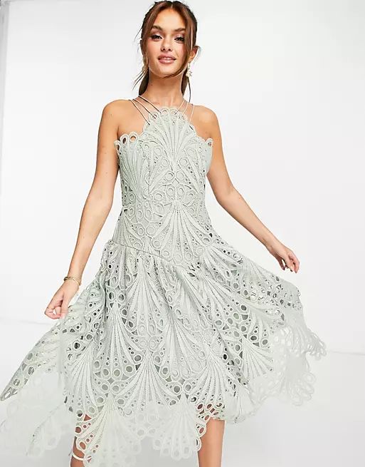 ASOS DESIGN cut work lace pinny midi dress | ASOS (Global)