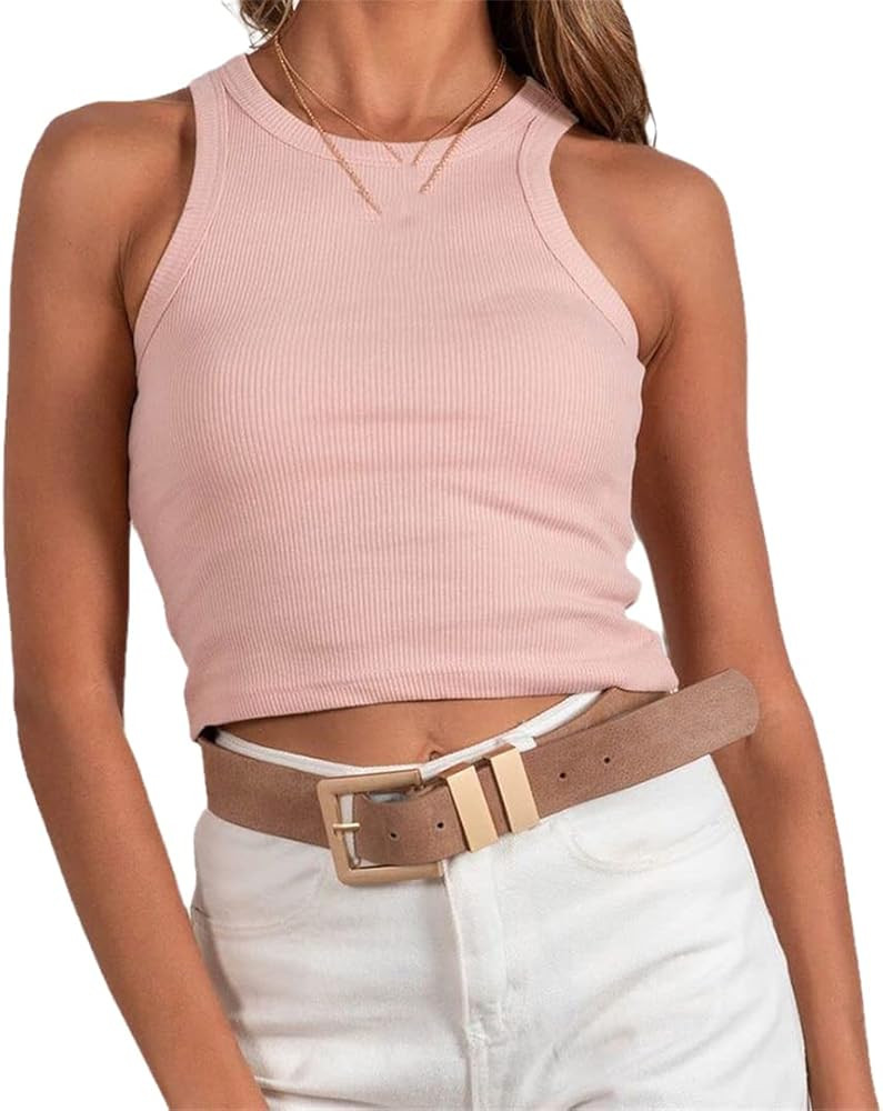 Alloaone Women Knit Sleeveless Basic T Shirt Off Shoulder Tank Top | Amazon (US)