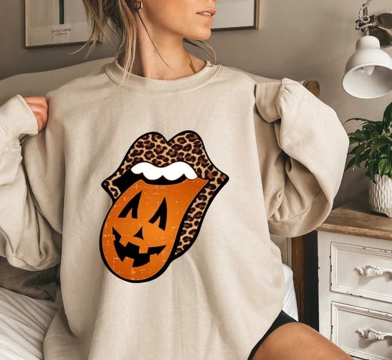 Pumpkin Shirt Halloween Tongue Mouth Shirt Women's Fall | Etsy | Etsy (US)