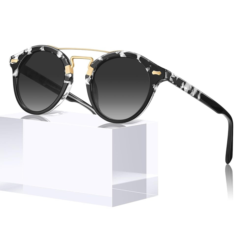 CARFIA Small Face Acetate Double Bridge Sunglasses for Women Polarized UV Protection, Retro Metal... | Amazon (US)