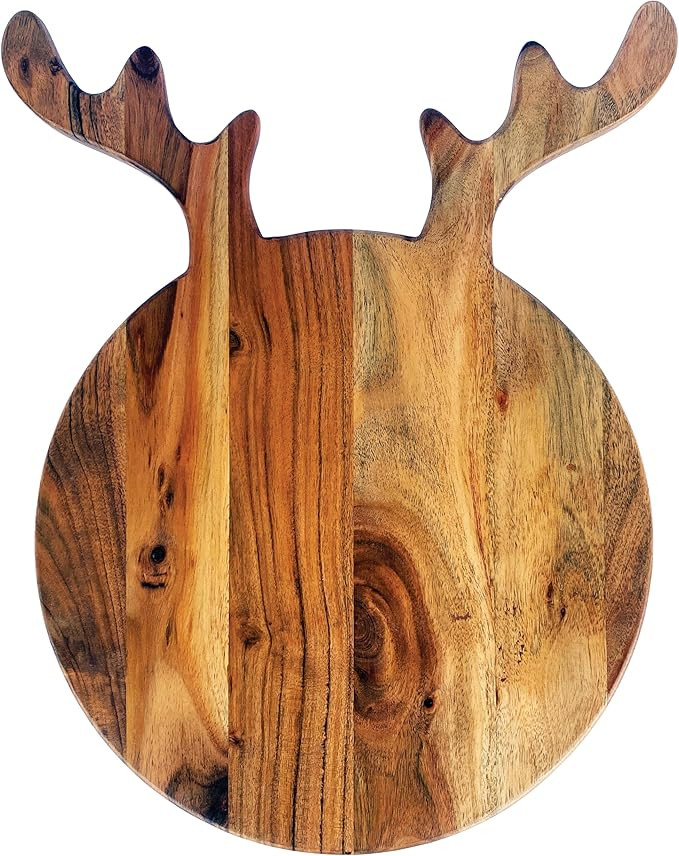 Creative Co-Op Acacia Wood Cheese and Cutting Board with Antlers, Natural | Amazon (US)