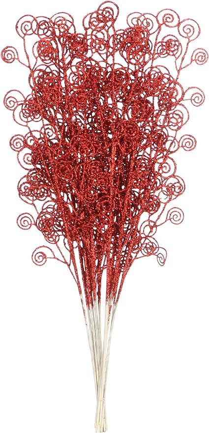 Sea Team 12-Pack Glitter Stem Ornaments, Decorative Curly Sticks, Glittery Twigs, Picks, Branches... | Amazon (US)