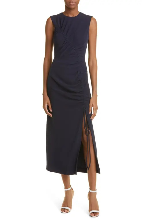 Lela Rose Fluid Ruched Crepe Midi Dress in Navy at Nordstrom, Size 4 | Nordstrom