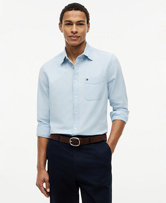 Tommy Hilfiger Men's Regular-Fit Chambray Solid Shirt - Macy's | Macy's