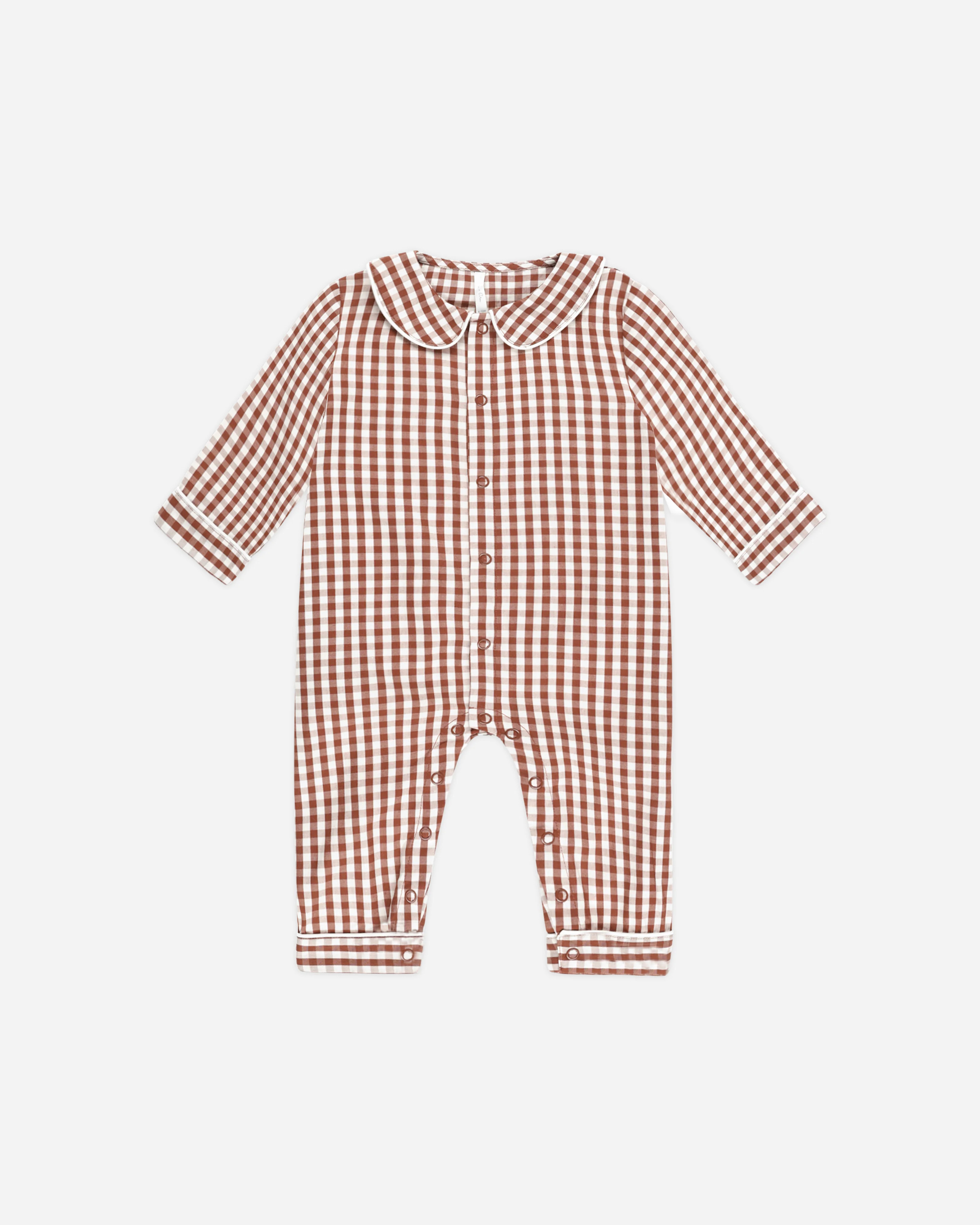 Baby Pajama Romper || Brick Gingham | Rylee + Cru