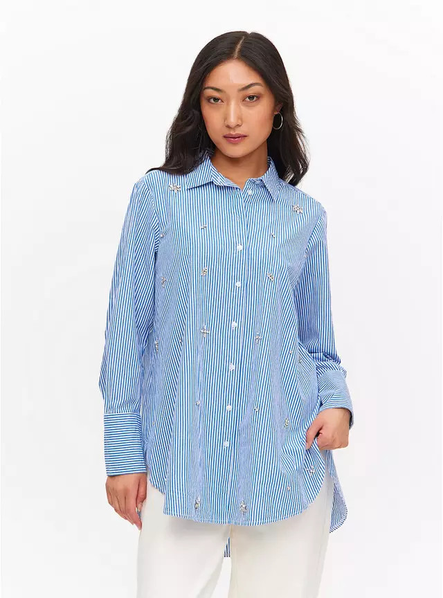 Buy Blue Stripe Embellished Relaxed Shirt 16 | Shirts | Tu | Tu Clothing