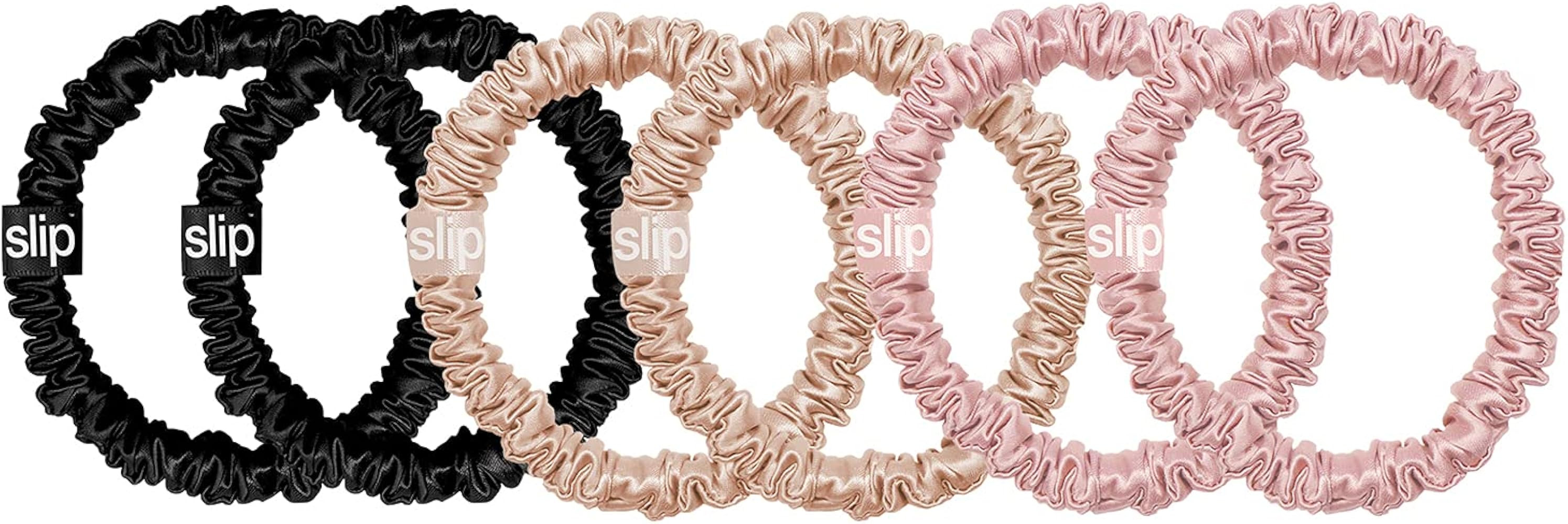 SLIP Silk Skinnie Scrunchies in Black, Pink, and Caramel - 100% Pure 22 Momme Mulberry Silk Scrun... | Amazon (US)