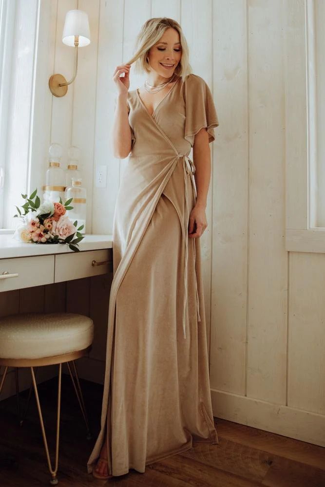Meghan Velvet Wrap Maxi Dress | Shell | Baltic Born