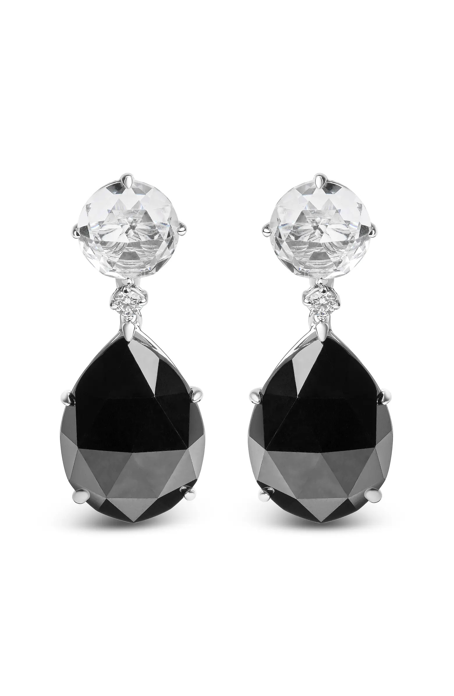 18K White Gold 1/5 Ct Diamond with White Topaz & Black Onyx Gemstone Dangle Earring | Nordstrom