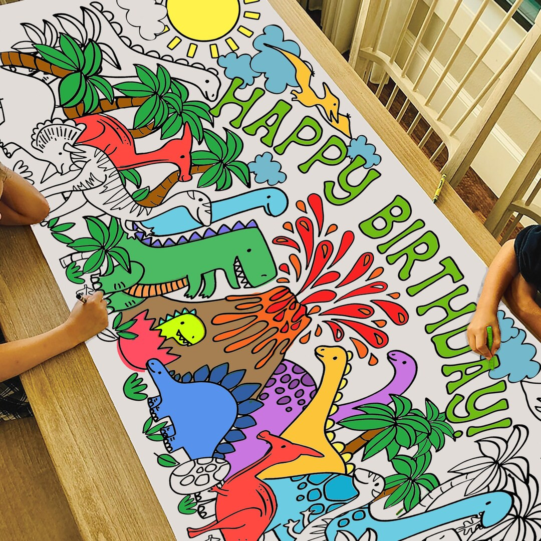 GIANT Dinosaur Birthday Coloring Poster Paper Dinosaur - Etsy | Etsy (US)
