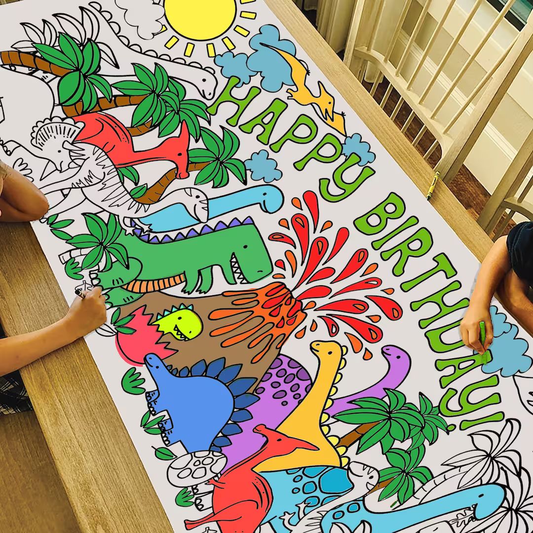 GIANT Dinosaur Birthday Coloring Poster Paper Dinosaur - Etsy | Etsy (US)