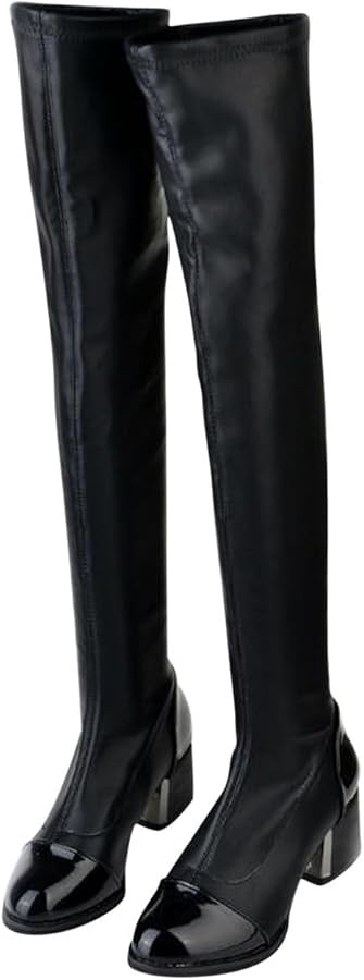 Womens Fashion Thigh High Boots Stretch Over the Knee Boot Almond Toe Block Heel Bootie Long Boot... | Amazon (US)