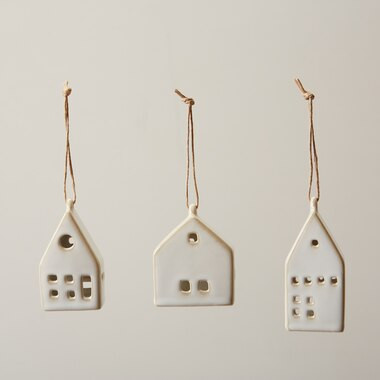 SET OF 3 CERAMIC HOUSE ORNAMENTS | Indigo (CA)