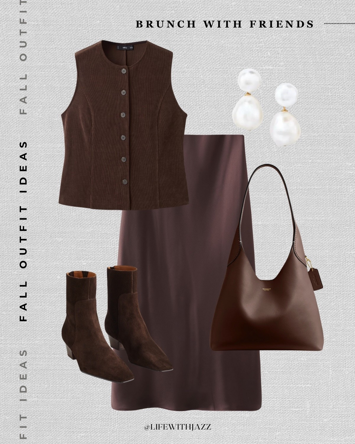 fall outfit idea: brunch with friends

fall style, fall fashion, corduroy vest, maxi satin skirt, suede boots, coach brooklyn tote, pearl earrings, holiday outfit, elegant outfit, minimal & chic 

 

#LTKSeasonal #LTKSaleAlert #LTKStyleTip