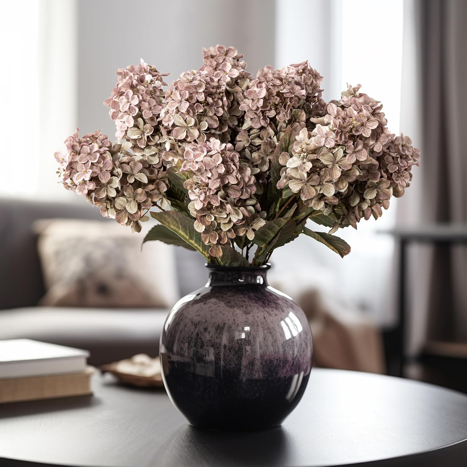 Fake Flowers Hydrangea Silk Flowers with Stems,Brown Flowers Fall Hydrangea Artificial Flowers,Winter Flowers Artificial for Decoration Vase Indoor and Outdoor 24"（Brown ） 8PCS Wthout Vase | Amazon (US)
