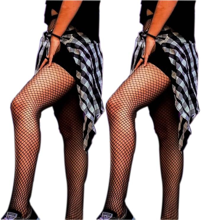 DancMolly Fishnet Stockings Pantyhose Women's 2 Pair High Waist Hollow Mesh Tights Legging Hosier... | Amazon (US)