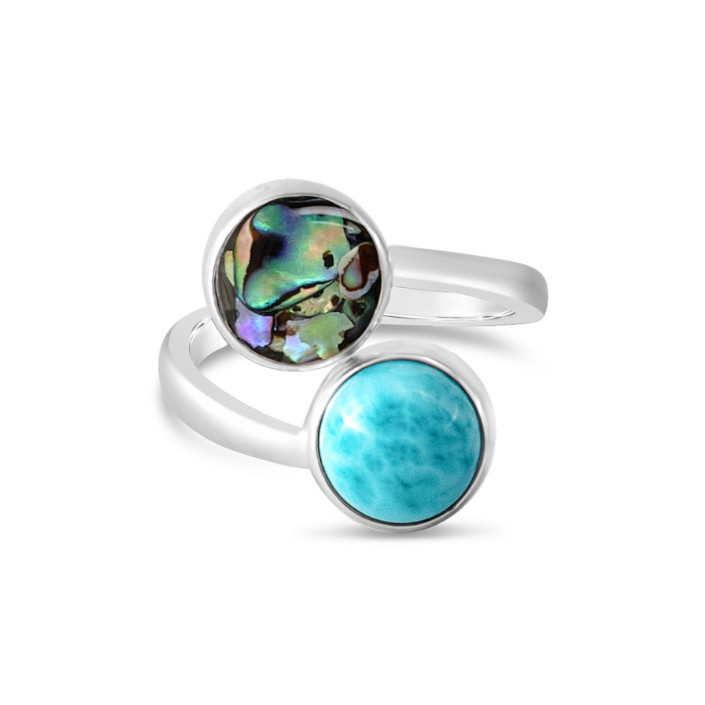 Round Bypass Ring Larimar and Abalone by Christine Kesteloo | Dune Jewelry