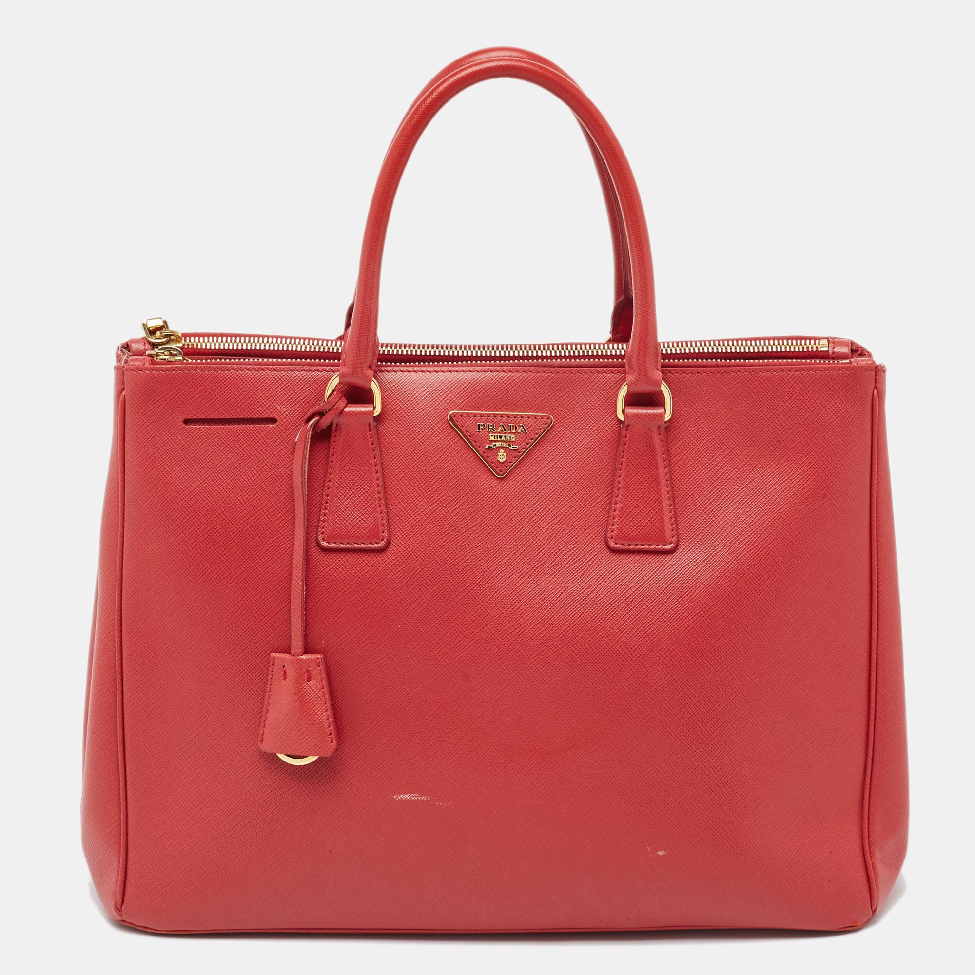 Prada Red Saffiano Lux Leather Large Galleria Double Zip Tote | Shop Simon