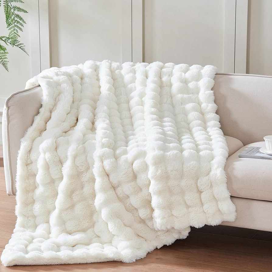 50x60 Inches Ultra-Soft Fuzzy Faux Fur Plush Throw Blanket - Thick, Warm Sherpa for Couch, Sofa, ... | Amazon (US)