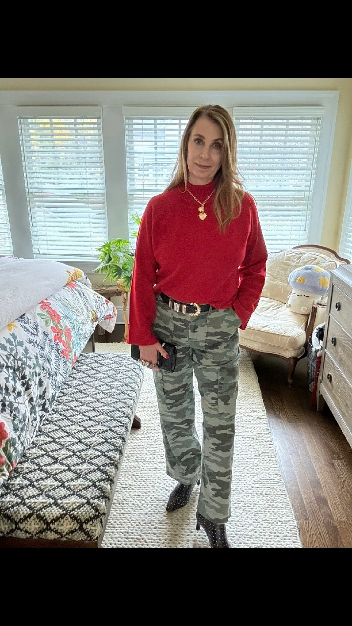 Camo is a neutral and goes with everything! I especially love it paired with red!
Glam things up with a bit of bling from belt, necklace, bag and studded boots.

Holiday party

#LTKSeasonal #LTKFindsUnder50 #LTKHoliday