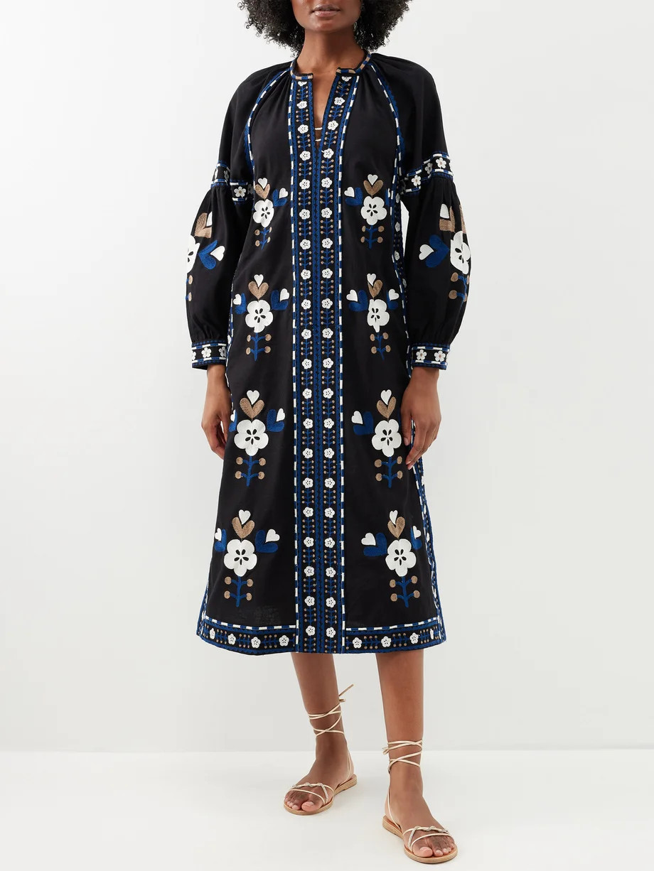 Shaina embroidered cotton-blend midi dress | Matches (US)