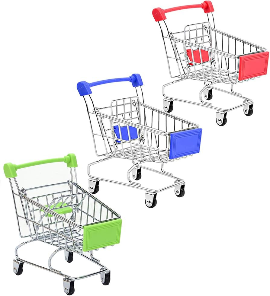 SKYCOOOOL 3 Pcs Mini Shopping Cart, Colorful Metal Shopping Cart Toy Mini Shopping Handcart Mode ... | Amazon (US)