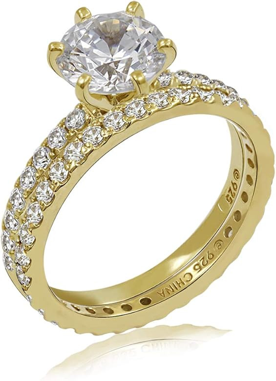 Amazon Collection Platinum or Gold Plated Sterling Silver Round Ring Set made with Infinite Eleme... | Amazon (US)