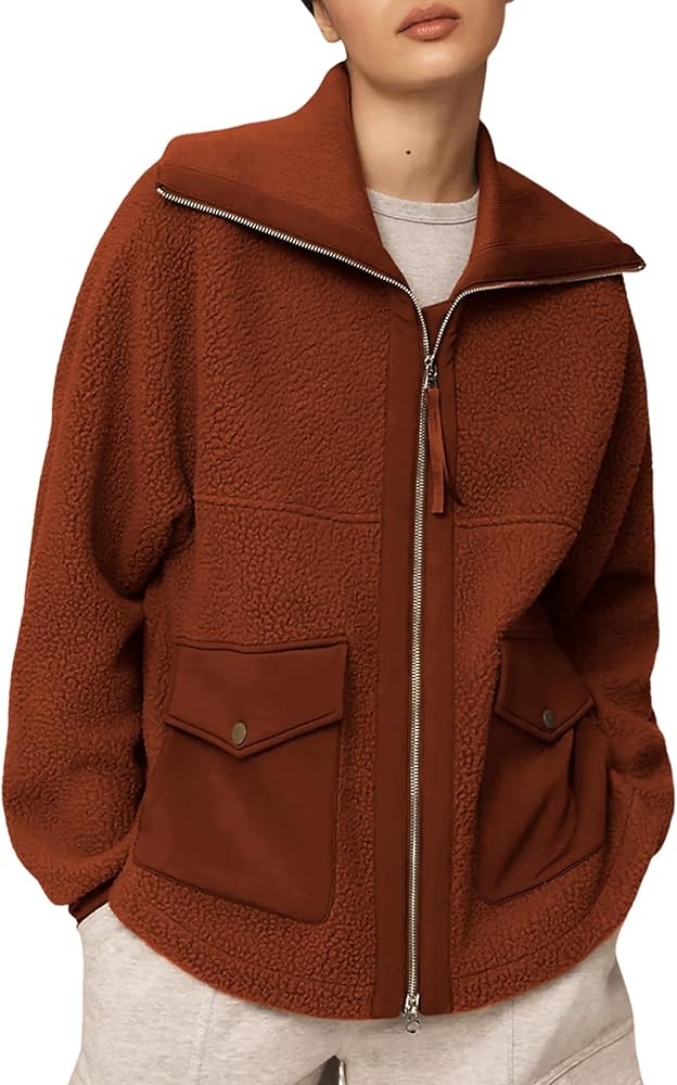 Ailoqing Womens Winter Full Zip Up Fleece Jackets Long Sleeve Fuzzy Sherpa Casual Warm Coats with... | Amazon (US)