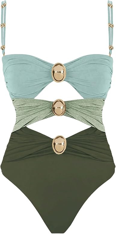 Verdusa Women's Cut Out Colorblock One Piece Swimsuit Ruched Swimwear Bathing Suit | Amazon (US)