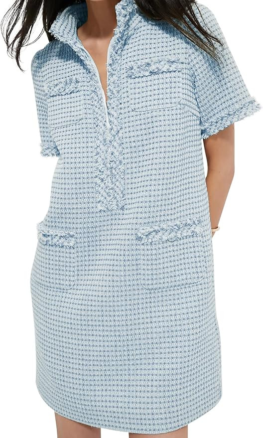 PEHMEA Women's Tweed Dress, Short Sleeve Straight Tube Mini Dress with Pockets for Business Party... | Amazon (US)