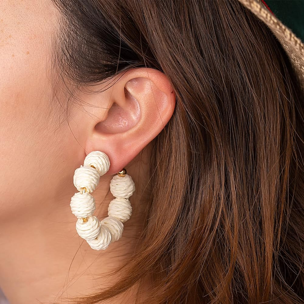 Raffia Hoop Boho Earrings - Cute Rattan Handmade Colorful Earrings for Women - Unique Summer Jewe... | Amazon (US)