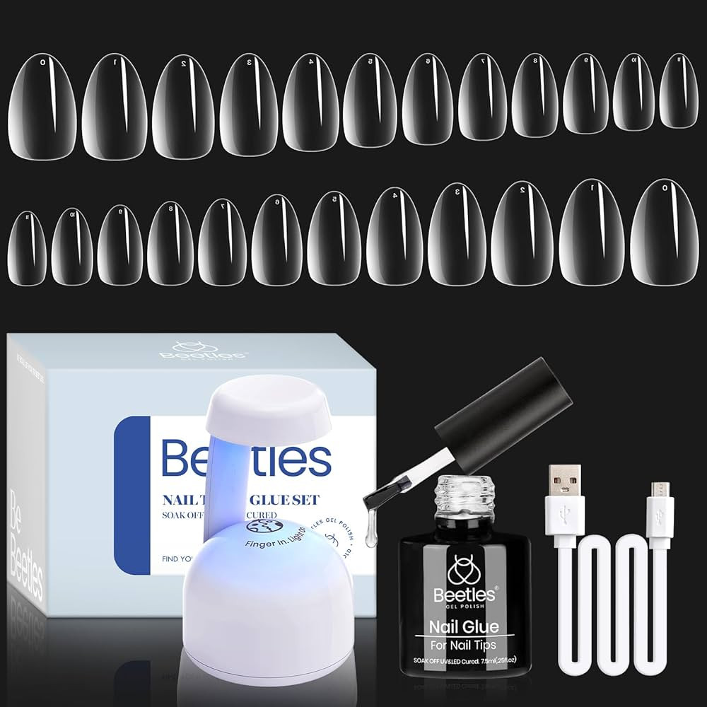 Beetles Gel Nail Kit Easy Nail Extension Set,500Pcs Pre Shaped Clear Extra Short Almond Soft Gel ... | Amazon (US)