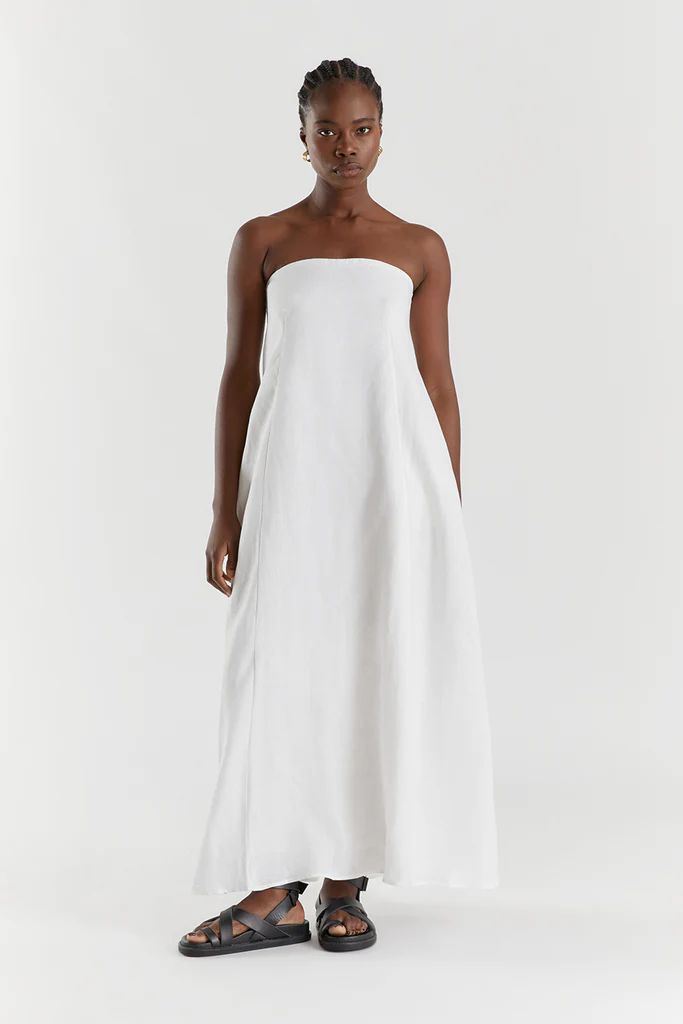 KARNEY WHITE LINEN STRAPLESS DRESS | DISSH