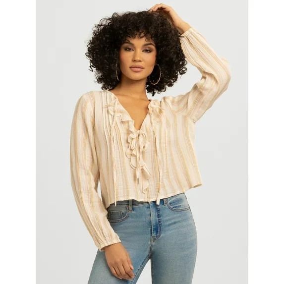Jessica Simpson Women's Hilaria Cotton Ruffle Top with Long Sleeves, Sizes XS-XL | Walmart (US)