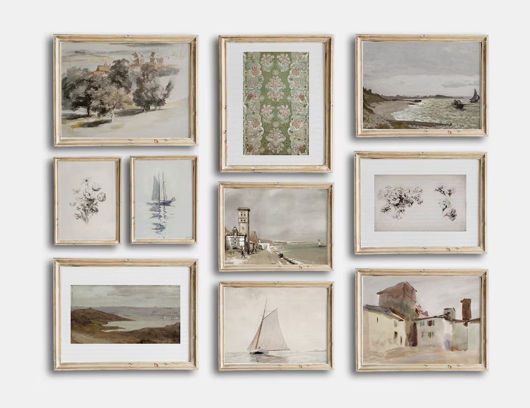 Vintage Printable Gallery Wall Art Set of 10, Antique Nautical Sailboat Prints, Vintage Seascape ... | Etsy (US)