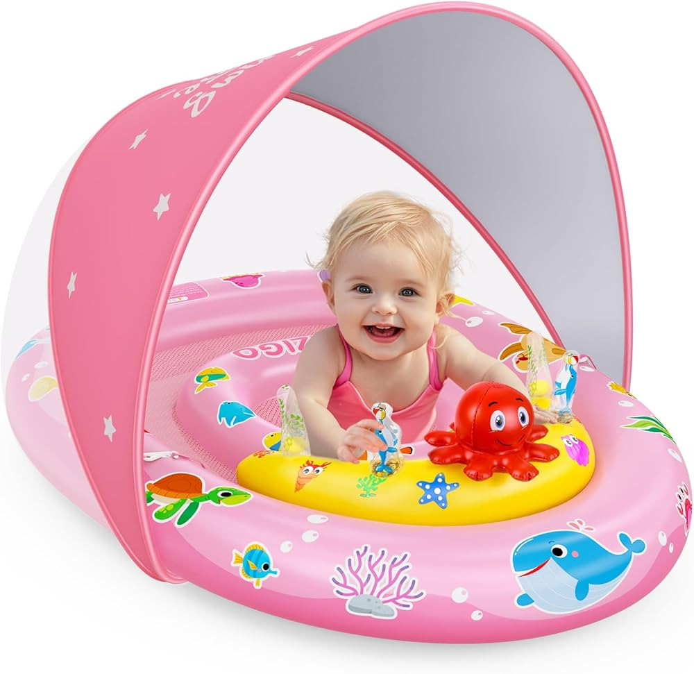 EZIGO Baby Pool Float with Canopy UPF50+ Sun Protection, Inflatable Kids Pool Floats with Ocean A... | Amazon (US)